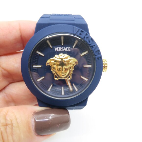 Versace VEEFA0524 V-Pop Blue & Gold Medusa, Silicone Swiss Quartz New Watch - Picture 2 of 9